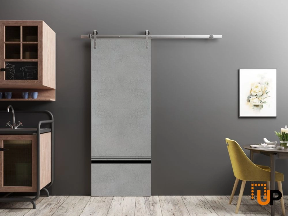 Single solid wood with honeycomb sliding modern interior barn door | Planum 0012 Concrete | 18 x 80 photo#2