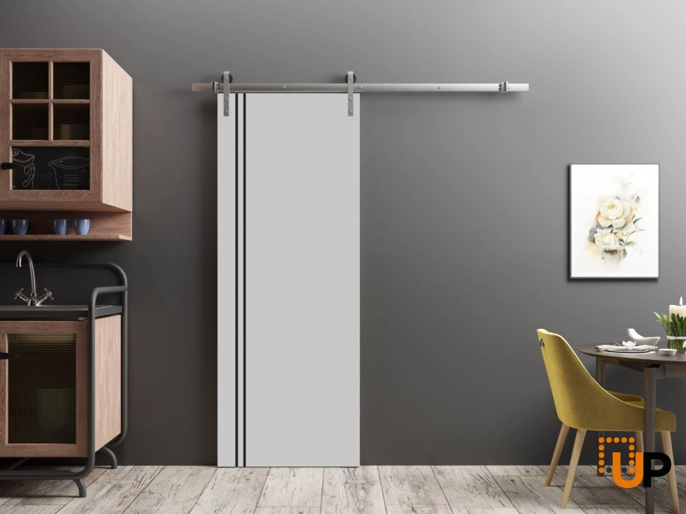 Single solid wood with honeycomb sliding modern interior barn door | Planum 0016 Matte Grey | 18 x 80 photo#2