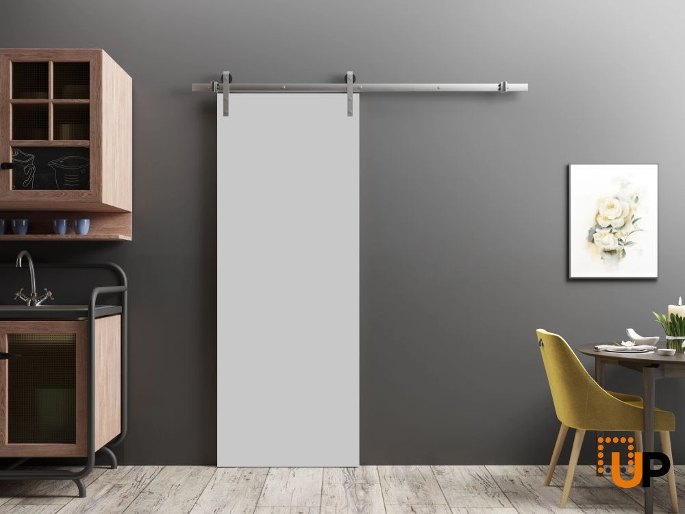 Single solid wood with honeycomb sliding modern interior barn door | Planum 0010 Matte Grey | 18 x 80 photo#2
