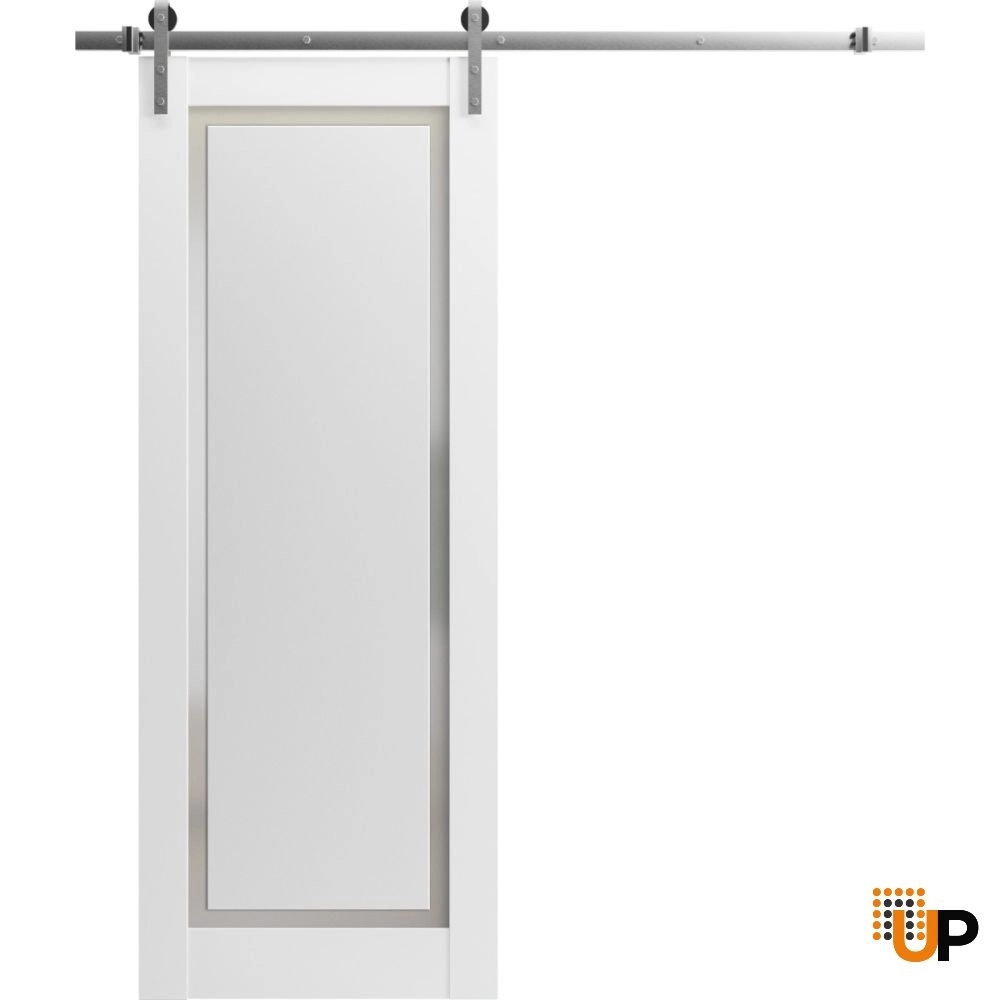 Single solid core sliding interior barn door with frosted glass | Planum 0888 Painted White | 18 x 80 photo#1
