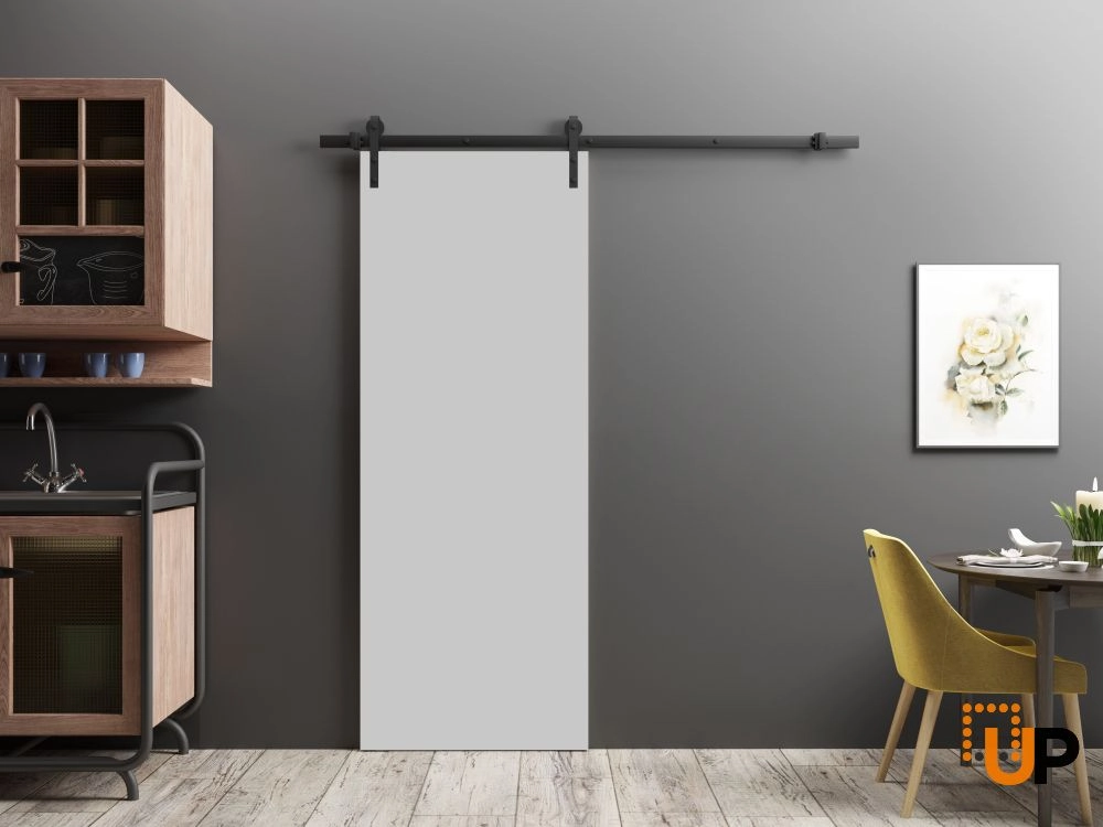 Single solid wood with honeycomb sliding modern interior barn door | Planum 0010 Matte Grey | 18 x 80 photo#2