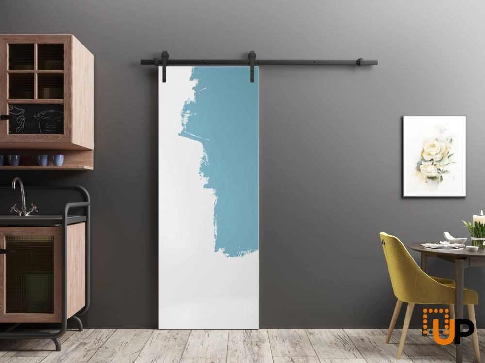 Single solid wood with honeycomb sliding modern interior barn door | Planum 0010 Primed | 18 x 80 photo#2