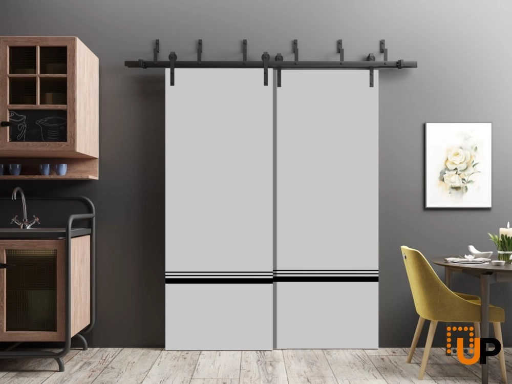 Double solid wood with honeycomb sliding modern interior barn bypass door | Planum 0012 Matte Grey | 36 x 80 (2* 18x80) photo#2
