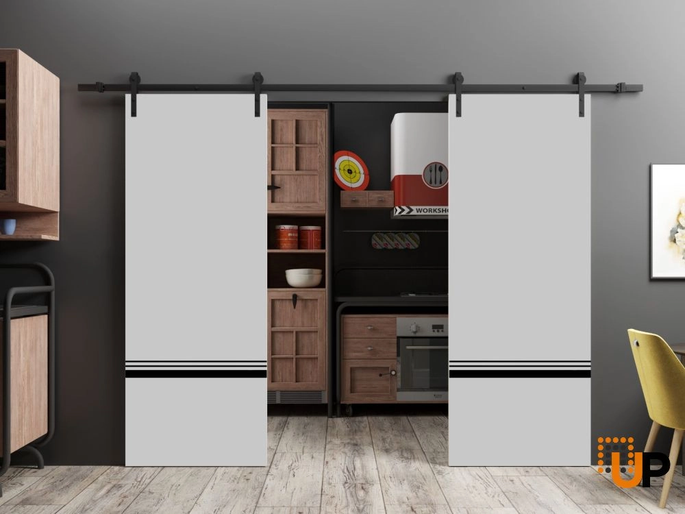 Double solid wood with honeycomb sliding french interior barn double door | Planum 0012 Matte Grey | 36 x 80 (2* 18x80) photo#2