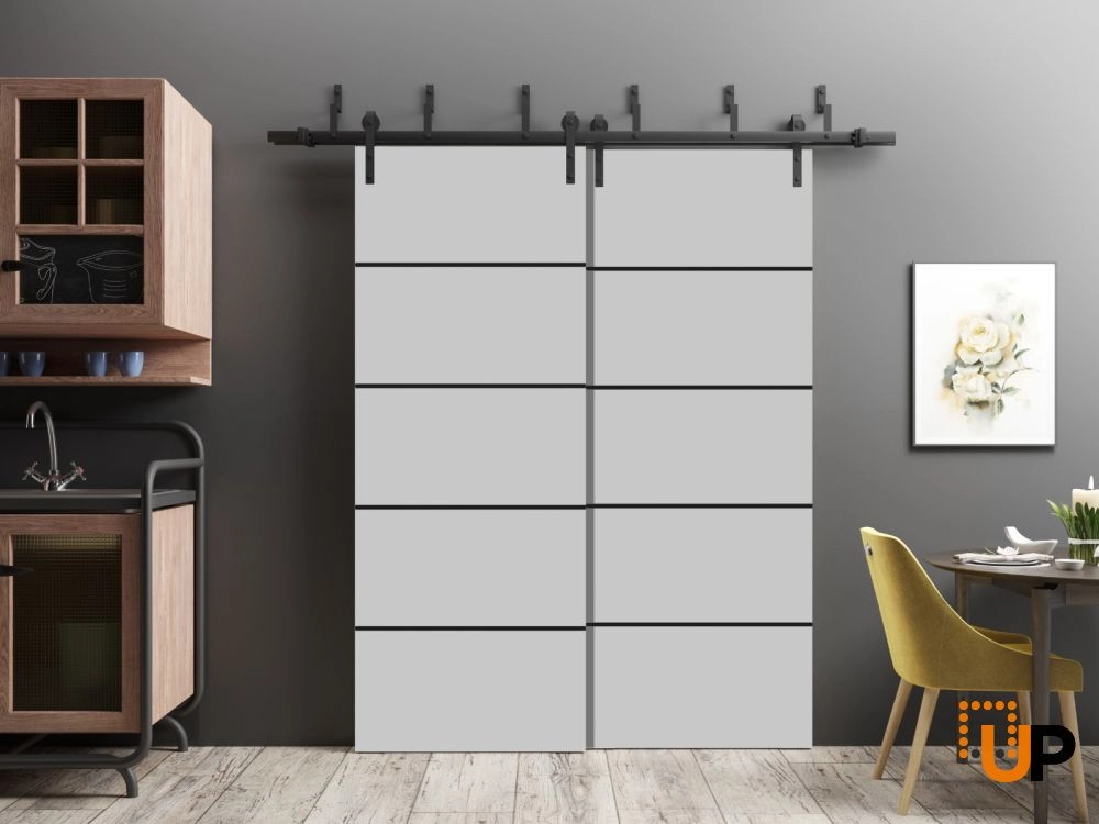 Double solid wood with honeycomb sliding modern interior barn bypass door | Planum 0015 Matte Grey | 36 x 80 (2* 18x80) photo#2