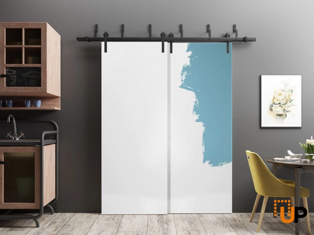 Double solid wood with honeycomb sliding modern interior barn bypass door | Planum 0010 Primed | 36 x 80 (2* 18x80) photo#2
