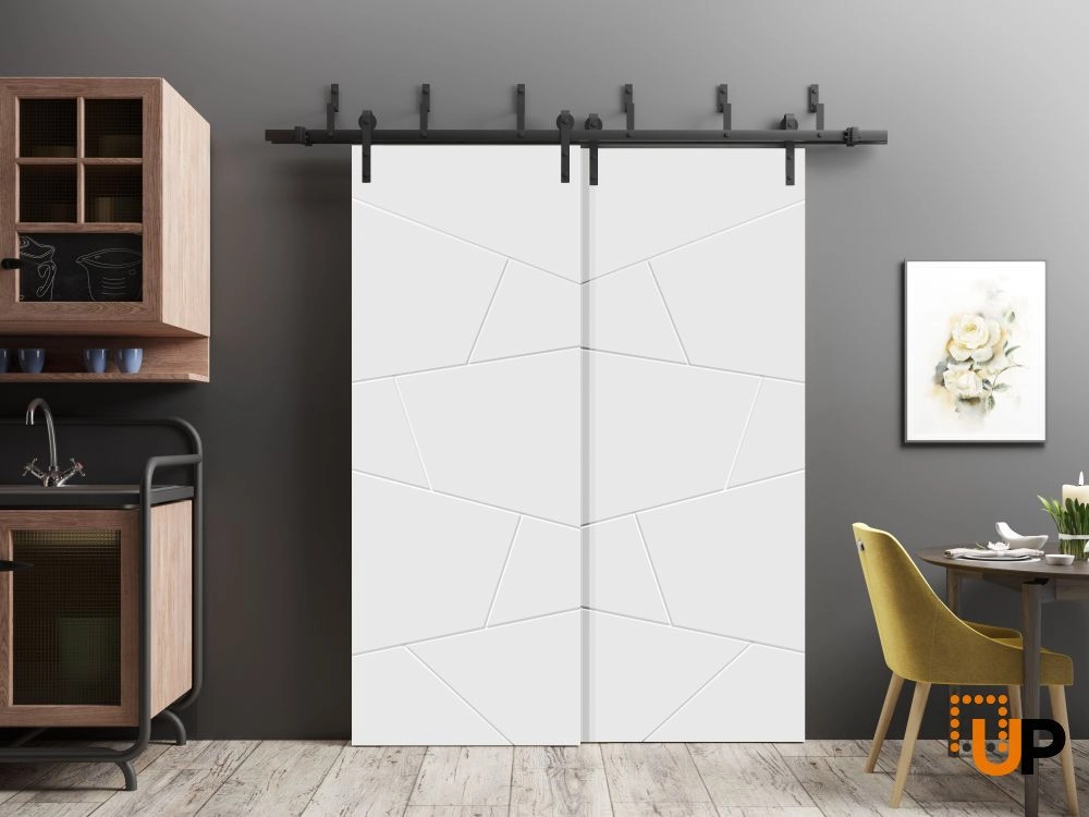 Double solid wood with honeycomb sliding interior barn bypass door | Planum 0990 Painted White | 36 x 80 (2* 18x80) photo#2