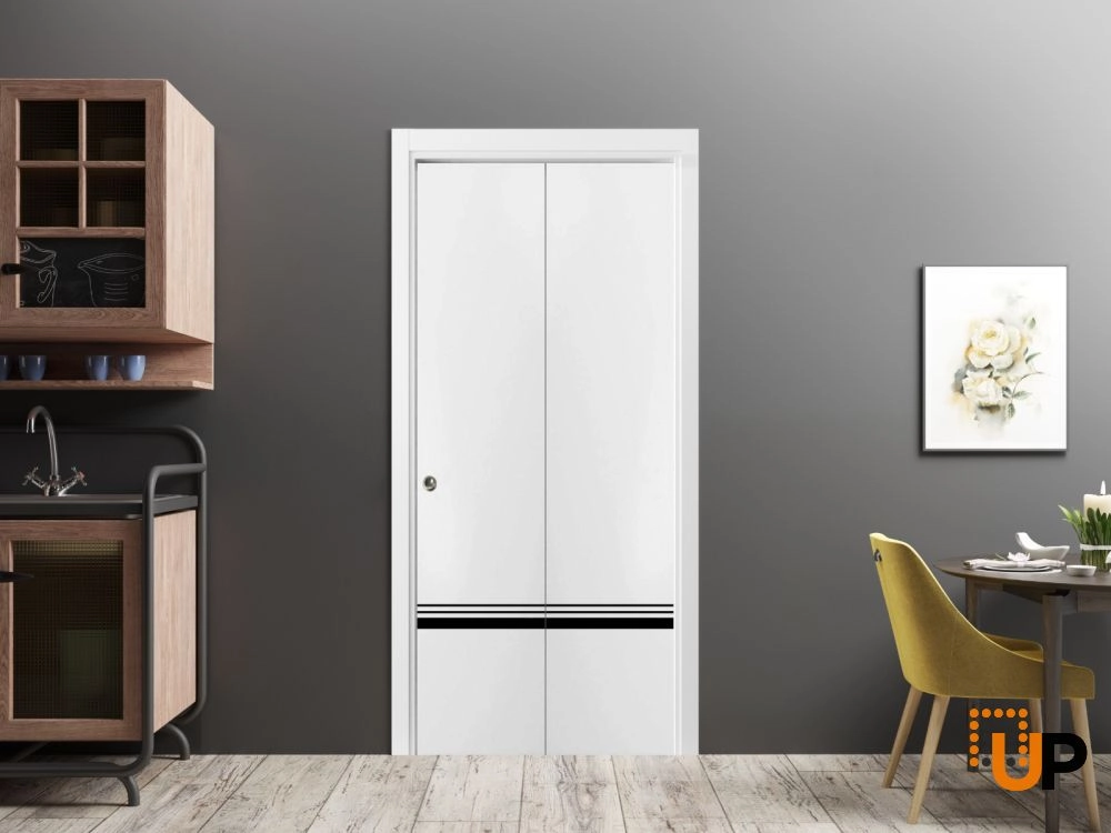 2 folding panels solid wood with honeycomb sliding interior bi-fold door | Planum 0012 White | 36 x 80 (2* 18x80) photo#2