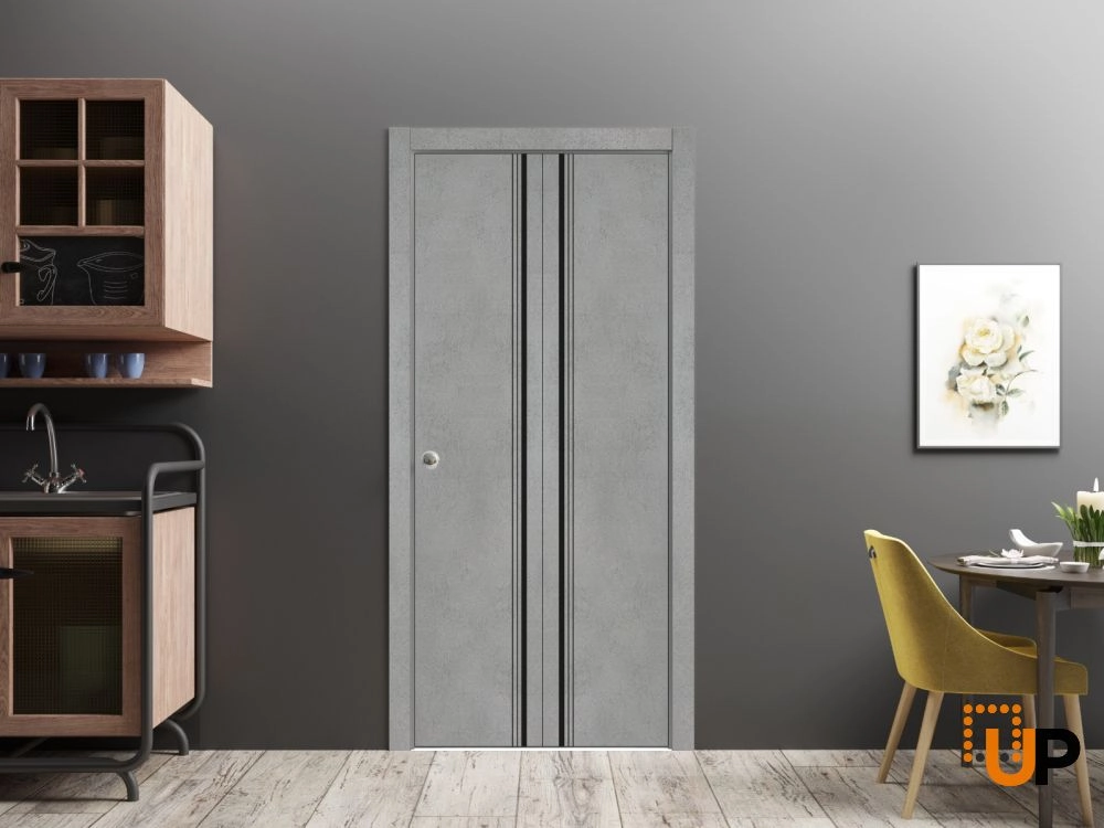 2 folding panels solid wood with honeycomb sliding flush interior bi-fold door | Planum 0011 Concrete | 48 x 80 (2* 24x80) photo#2