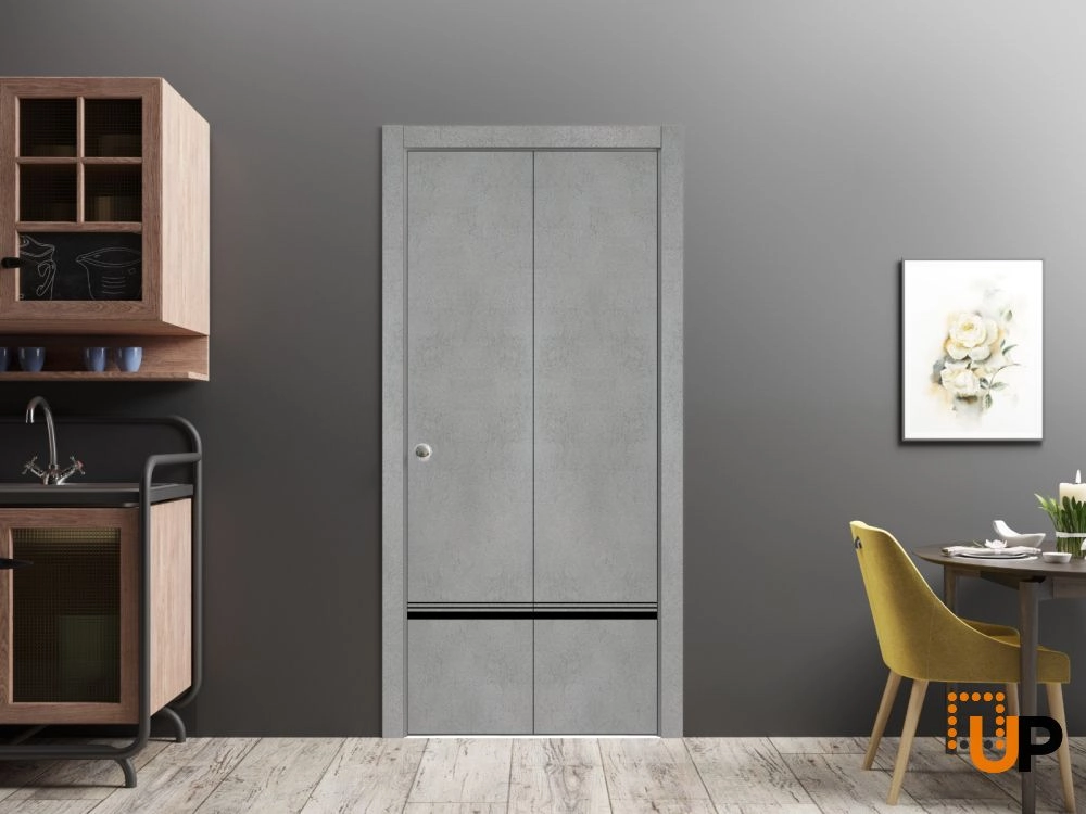 2 folding panels solid wood with honeycomb sliding modern interior bi-fold door | Planum 0012 Concrete | 36 x 80 (2* 18x80) photo#2