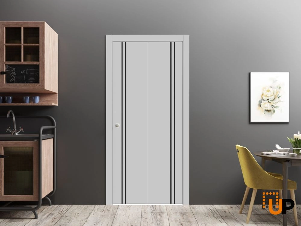 2 folding panels solid wood with honeycomb sliding modern interior bi-fold door | Planum 0016 Matte Grey | 36 x 80 (2* 18x80) photo#2