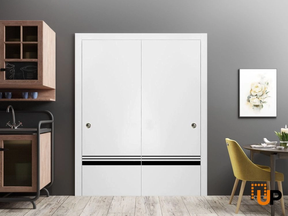 Double solid wood with honeycomb sliding modern interior closet bypass door | Planum 0012 White | 36 x 80 (2* 18x80) photo#2
