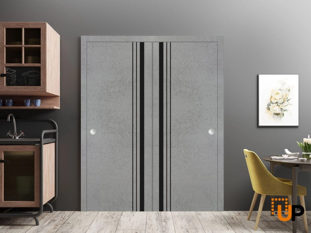 Double solid wood with honeycomb sliding modern interior closet bypass door | Planum 0011 Concrete | 36 x 80 (2* 18x80) photo#2
