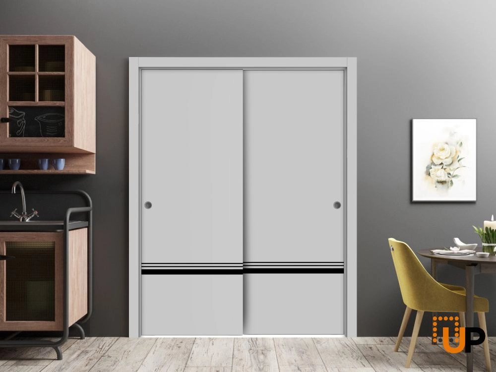 Double solid wood with honeycomb sliding modern interior closet bypass door | Planum 0012 Matte Grey | 36 x 80 (2* 18x80) photo#2