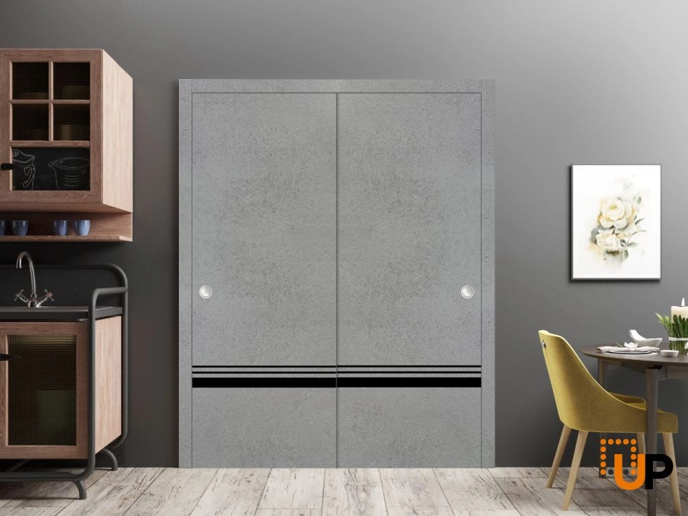 Double solid wood with honeycomb sliding modern interior closet bypass door | Planum 0012 Concrete | 36 x 80 (2* 18x80) photo#2