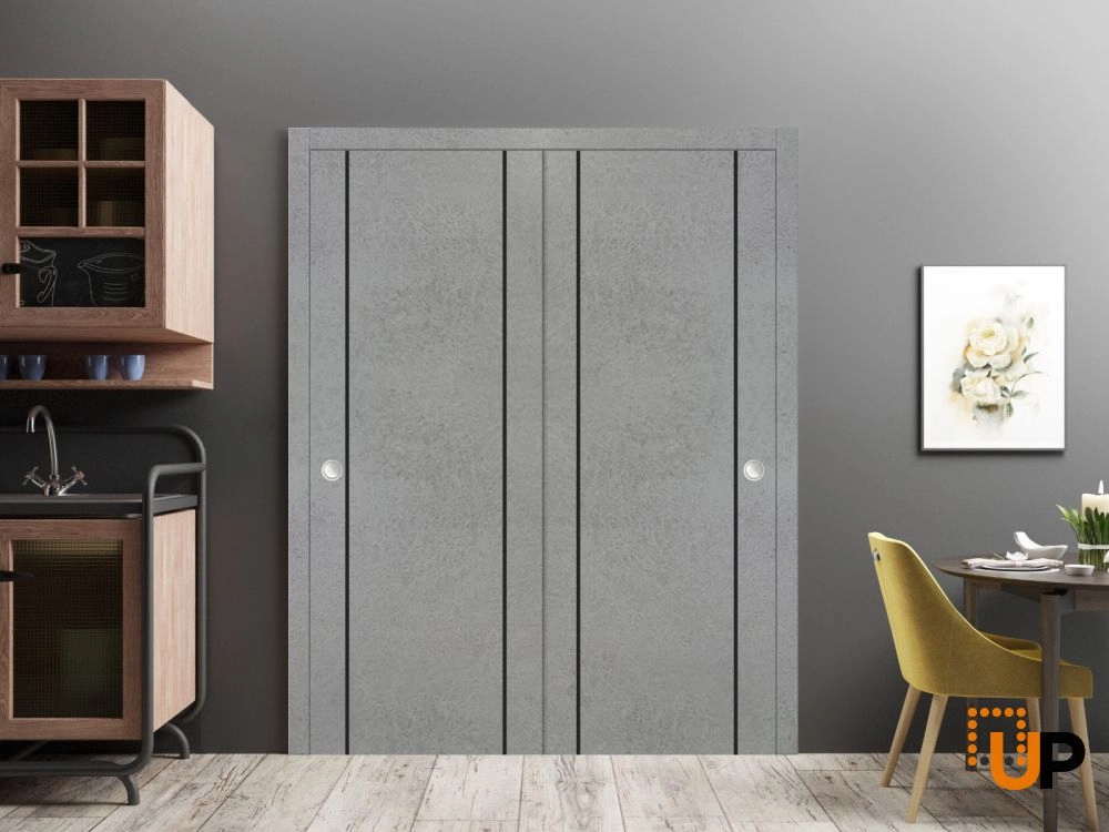Double solid wood with honeycomb sliding modern interior closet bypass door | Planum 0017 Concrete | 36 x 80 (2* 18x80) photo#2