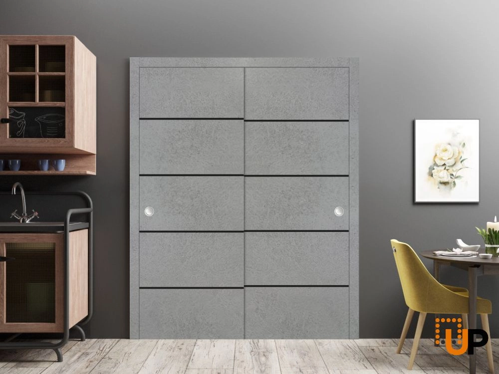 Double solid wood with honeycomb sliding modern interior closet bypass door | Planum 0015 Concrete | 36 x 80 (2* 18x80) photo#2