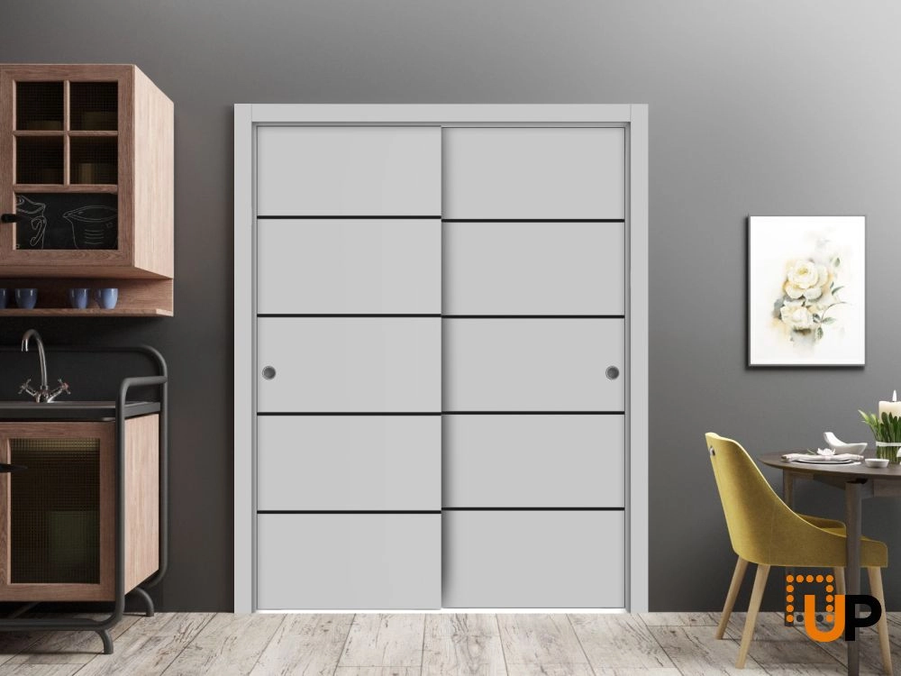 Double solid wood with honeycomb sliding modern interior closet bypass door | Planum 0015 Matte Grey | 36 x 80 (2* 18x80) photo#2