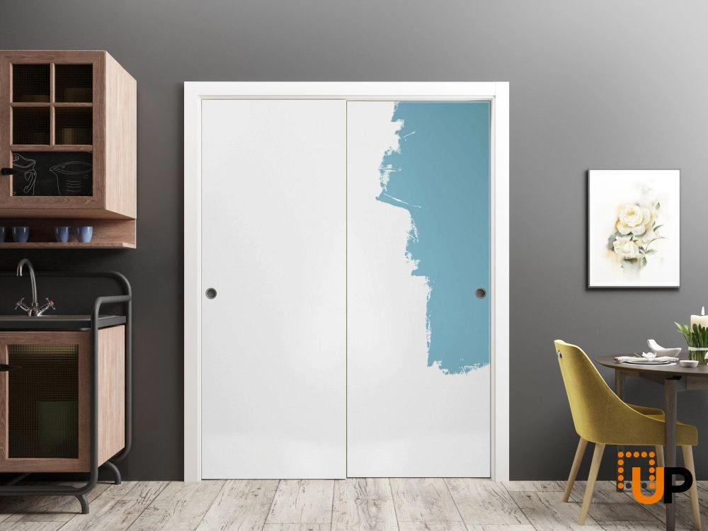 Double solid wood with honeycomb sliding modern interior closet bypass door | Planum 0010 Primed | 36 x 80 (2* 18x80) photo#2