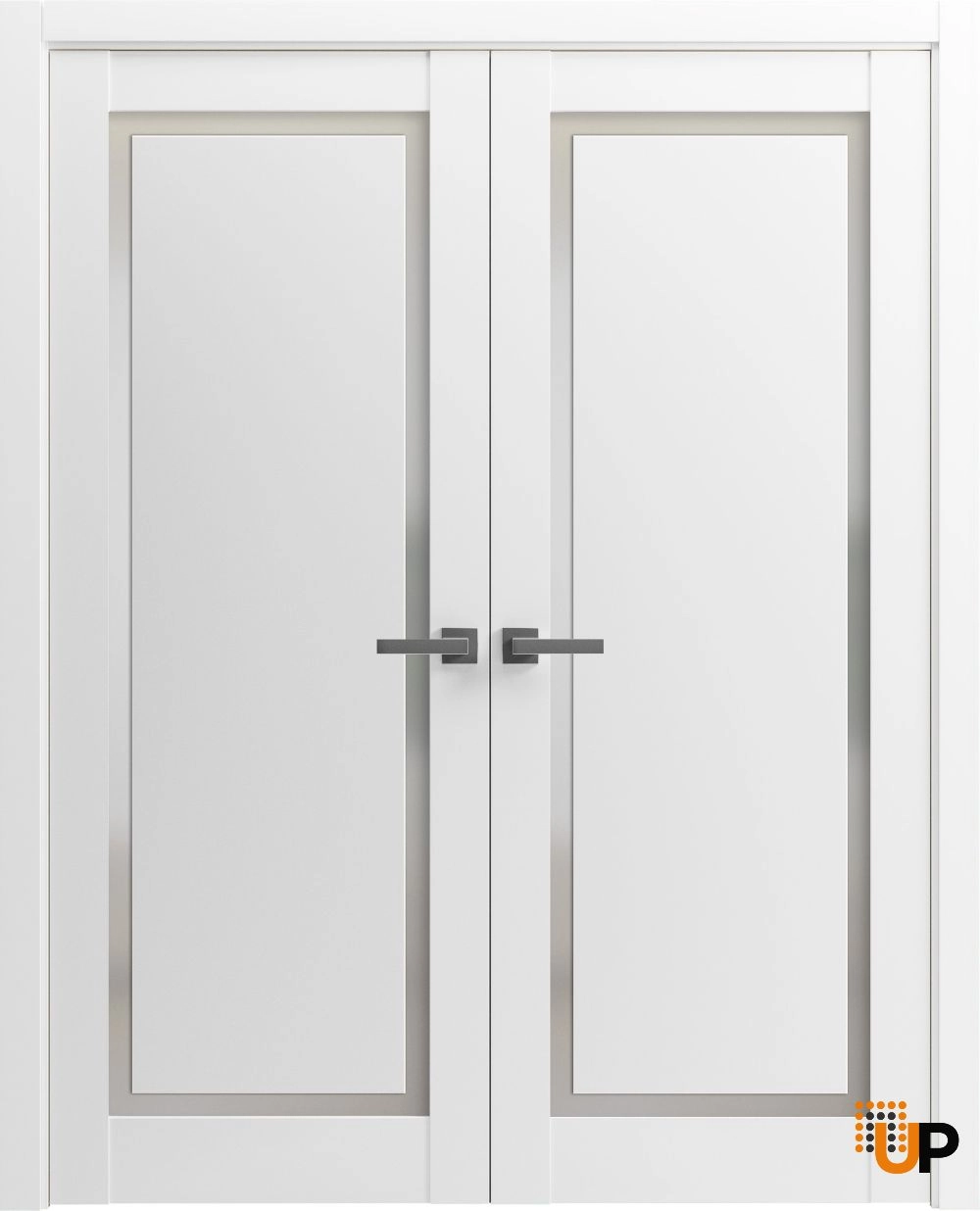 Double solid core french interior swing double door with frosted glass | Planum 0888 Painted White | 36 x 80 (2* 18x80) photo#1