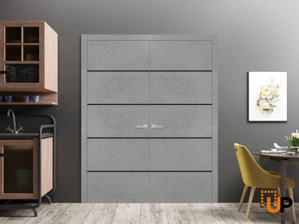 Double solid wood with honeycomb french interior swing double door | Planum 0015 Concrete | 36 x 80 (2* 18x80) photo#2