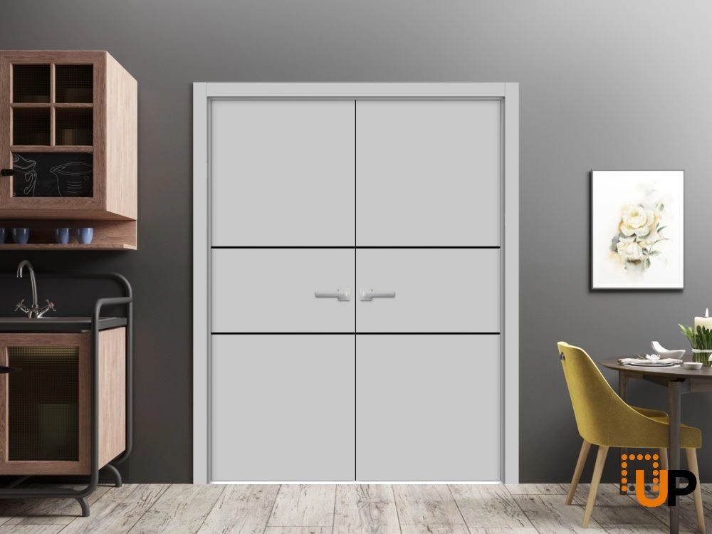 Double solid wood with honeycomb french interior swing double door | Planum 0014 Matte Grey | 36 x 80 (2* 18x80) photo#2