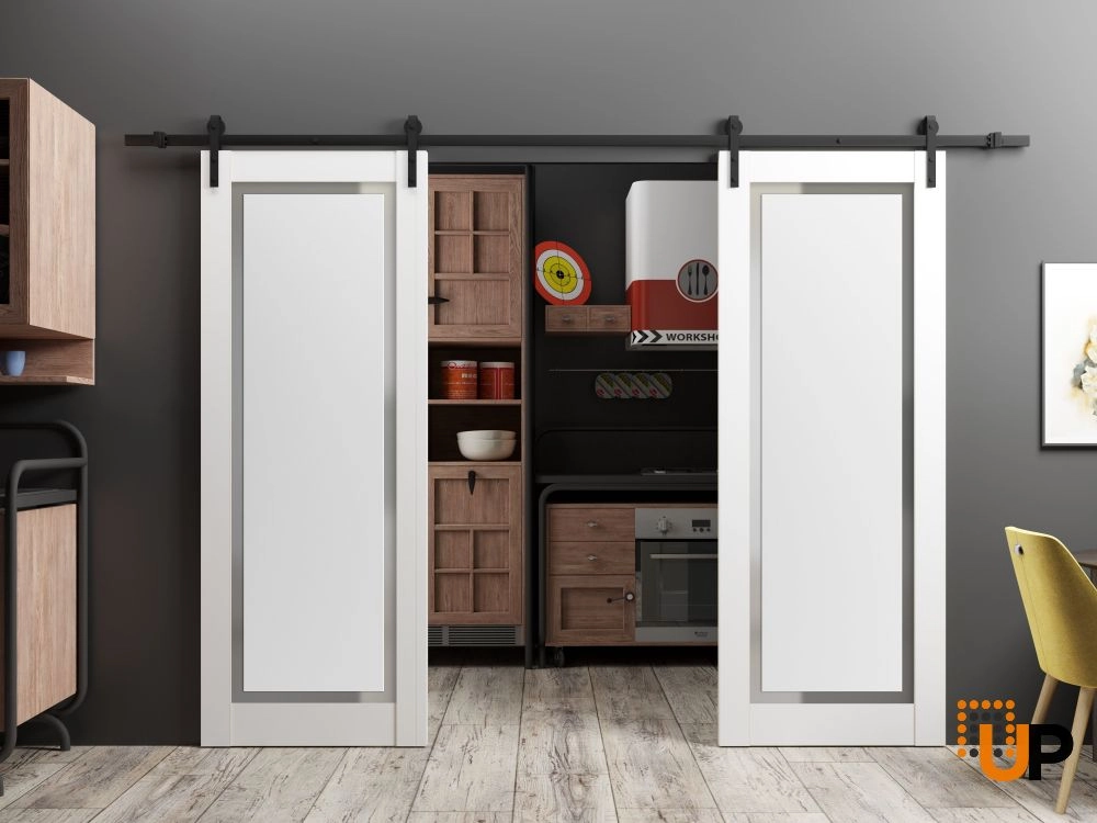 Double solid core sliding classic interior barn double door with frosted glass | Planum 0888 Painted White | 36 x 80 (2* 18x80) photo#2