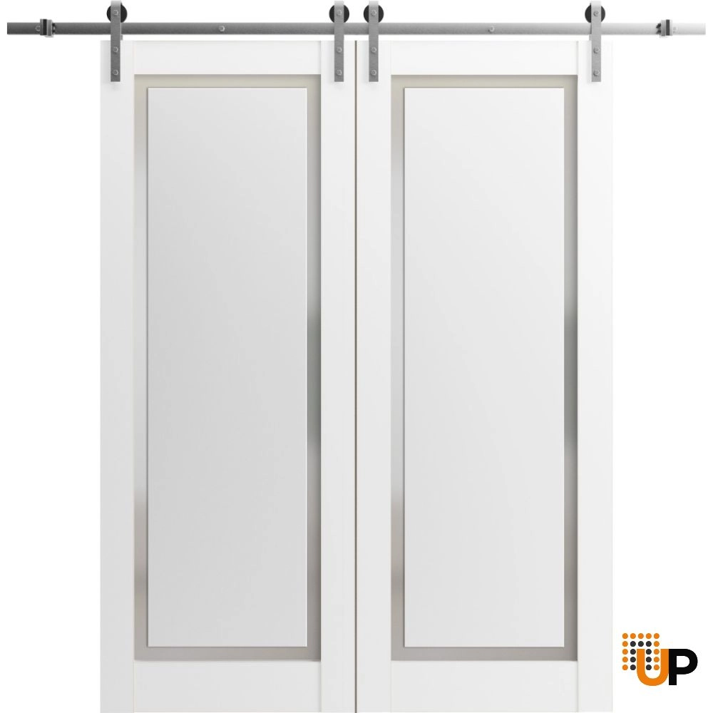 Double solid core sliding classic interior barn double door with frosted glass | Planum 0888 Painted White | 36 x 80 (2* 18x80) photo#1