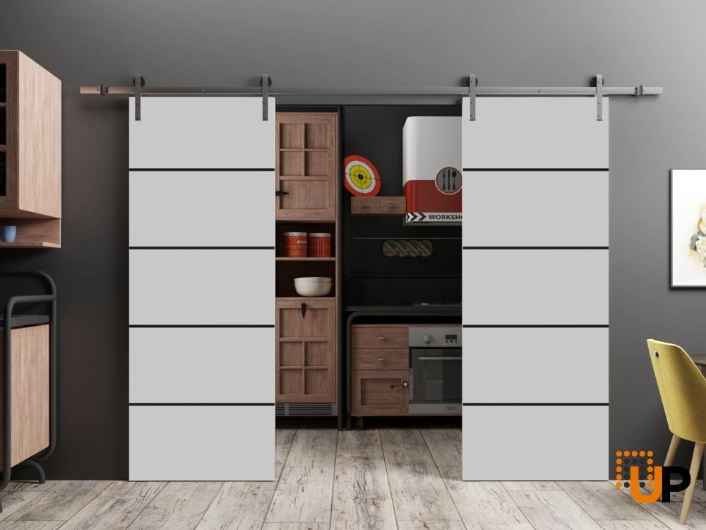 Double solid wood with honeycomb sliding french interior barn double door | Planum 0015 Matte Grey | 36 x 80 (2* 18x80) photo#2