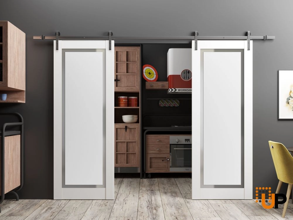 Double solid core sliding classic interior barn double door with frosted glass | Planum 0888 Painted White | 36 x 80 (2* 18x80) photo#3