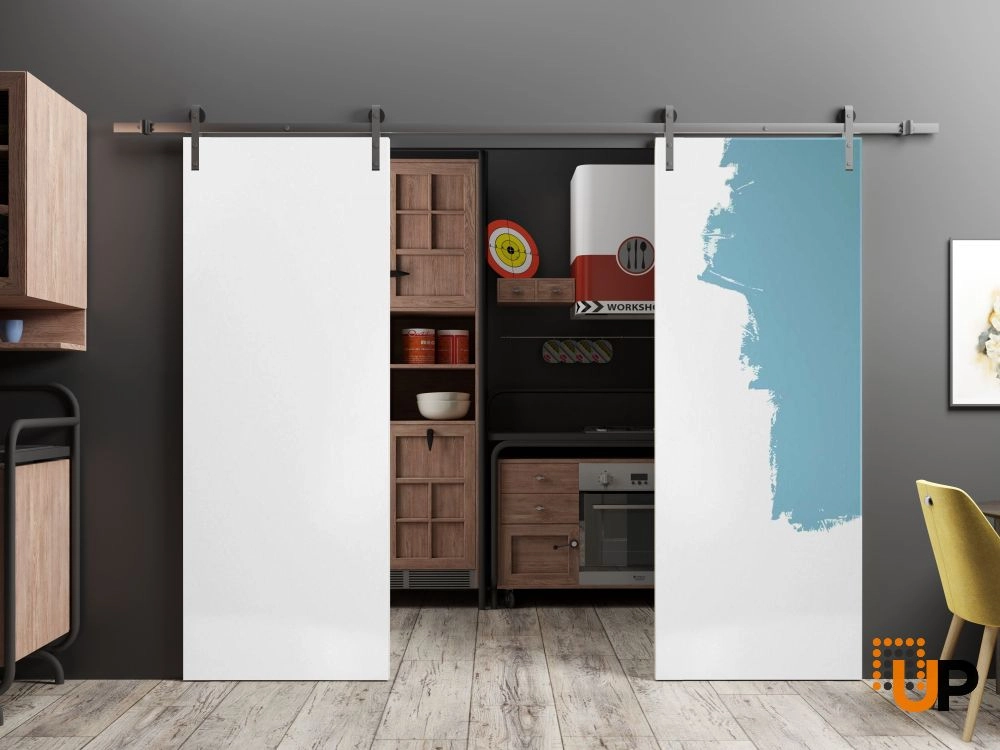 Double solid wood with honeycomb sliding french interior barn double door | Planum 0010 Primed | 36 x 80 (2* 18x80) photo#2