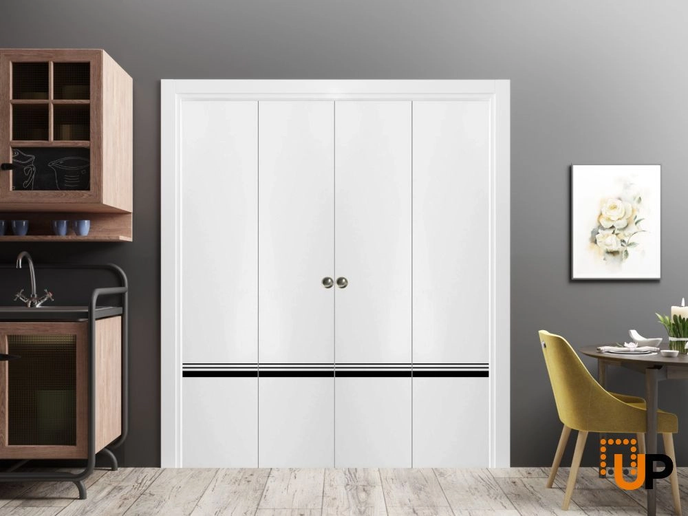 4 folding panels solid wood with honeycomb sliding modern interior bi-fold double door | Planum 0012 White | 72 x 80 (4* 18x80) photo#2