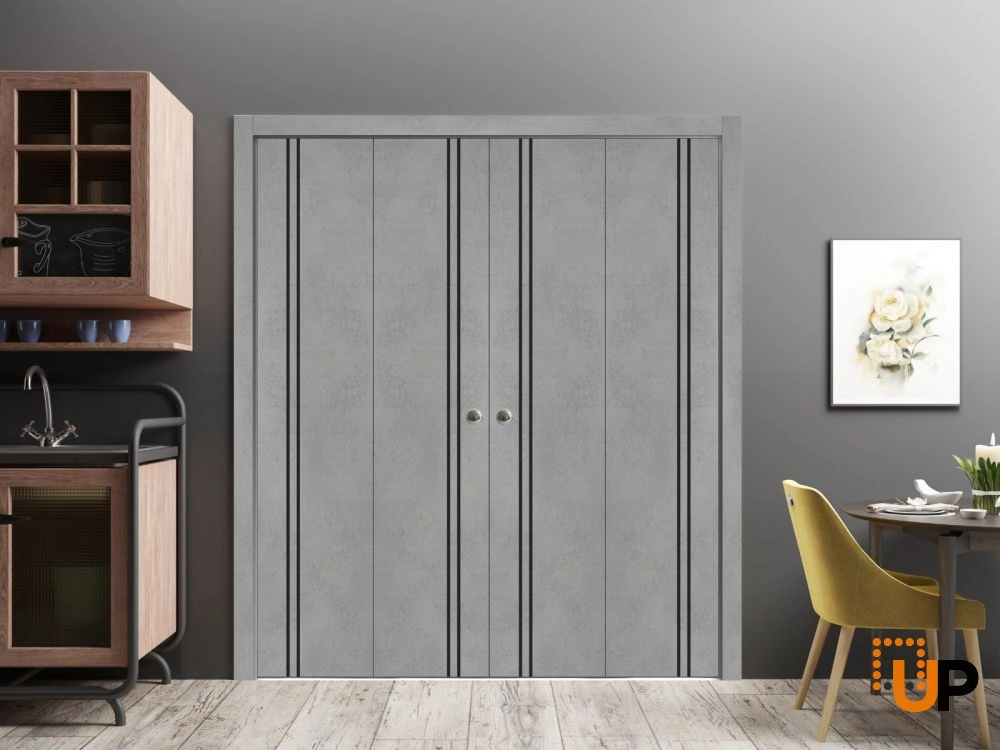 4 folding panels solid wood with honeycomb sliding flush interior bi-fold double door | Planum 0016 Concrete | 72 x 80 (4* 18x80) photo#2