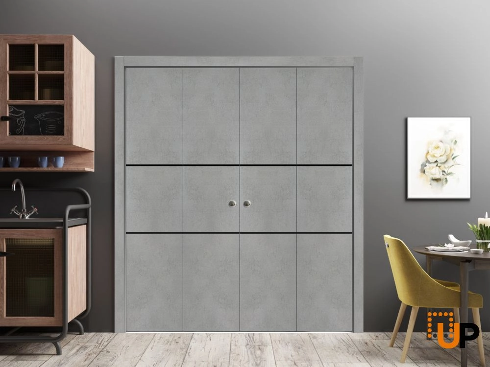 4 folding panels solid wood with honeycomb sliding modern interior bi-fold double door | Planum 0014 Concrete | 72 x 80 (4* 18x80) photo#2