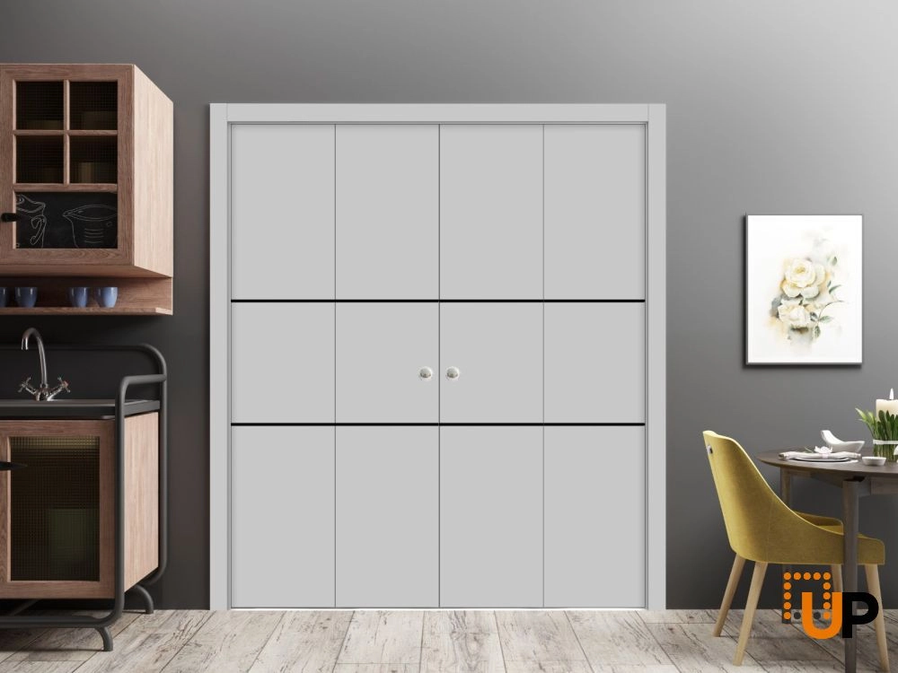 4 folding panels solid wood with honeycomb sliding modern interior bi-fold double door | Planum 0014 Matte Grey | 72 x 80 (4* 18x80) photo#2