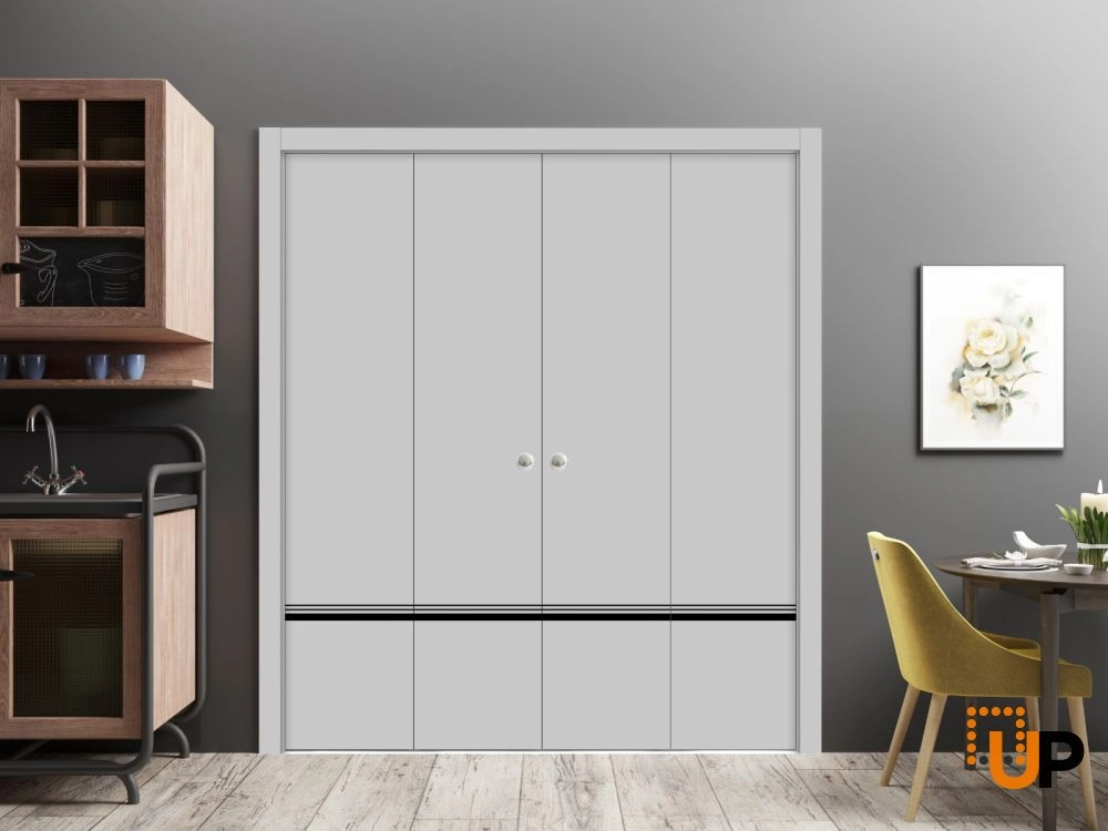 4 folding panels solid wood with honeycomb sliding flush interior bi-fold double door | Planum 0012 Matte Grey | 72 x 80 (4* 18x80) photo#2