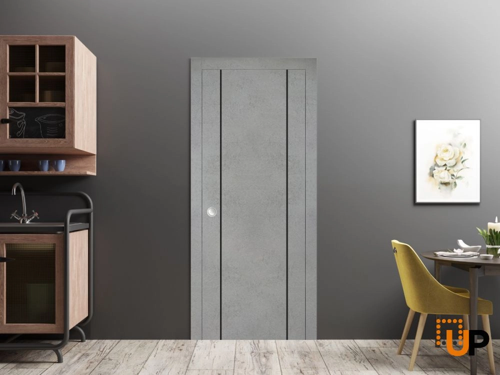 Single solid wood with honeycomb sliding modern interior pocket door | Planum 0017 Concrete | 18 x 80 photo#2