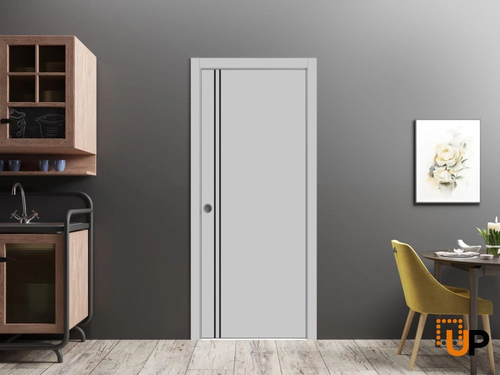 Single solid wood with honeycomb modern interior door slab | Planum 0016 Matte Grey | 18 x 80 photo#4