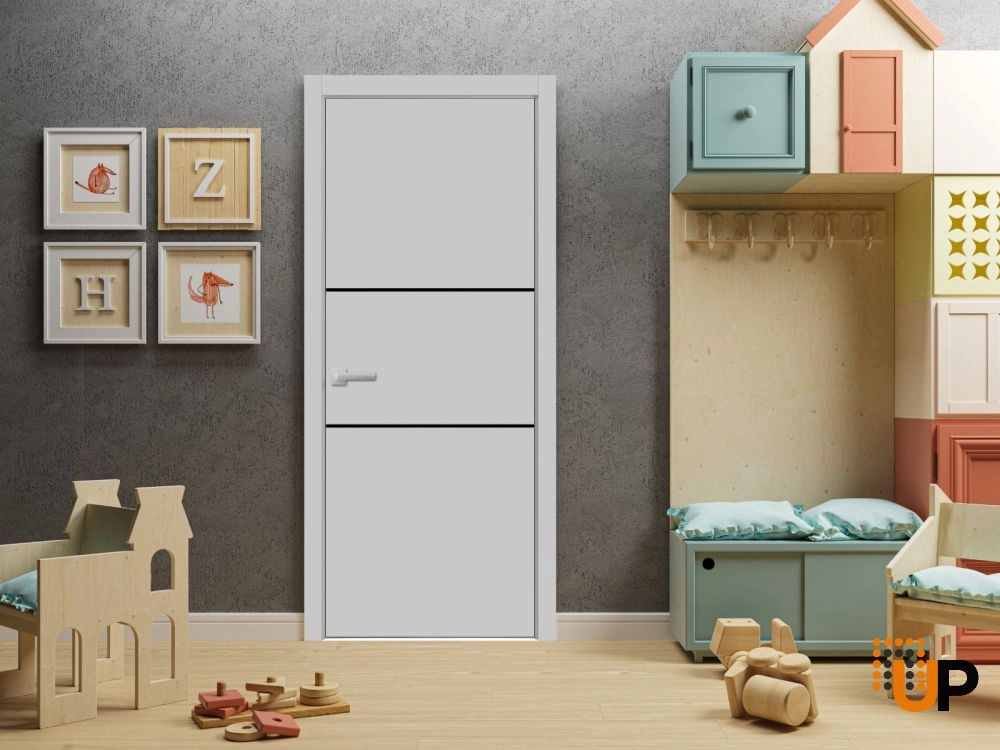 Single solid wood with honeycomb modern interior swing door | Planum 0014 Matte Grey | 18 x 80 photo#2