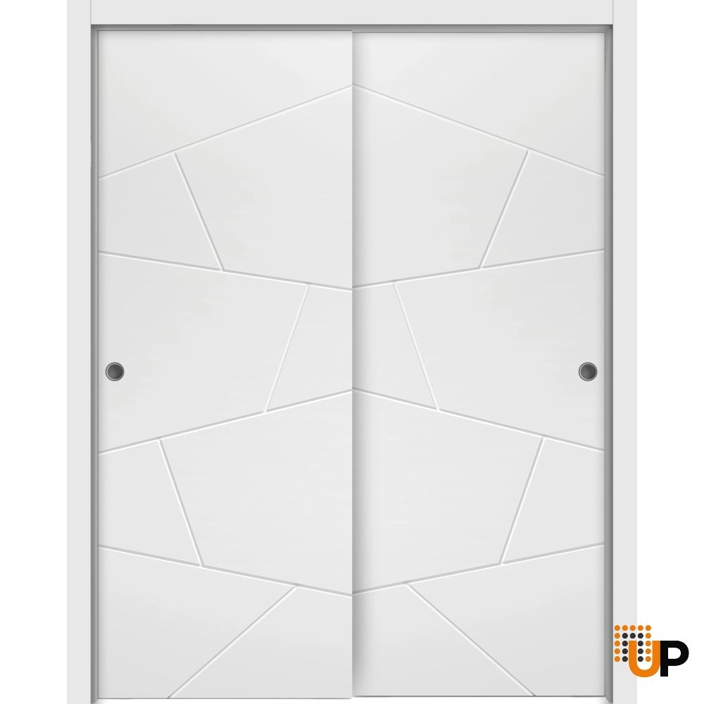 Double solid wood with honeycomb sliding interior closet bypass door | Planum 0990 Painted White | 36 x 80 (2* 18x80) photo#1