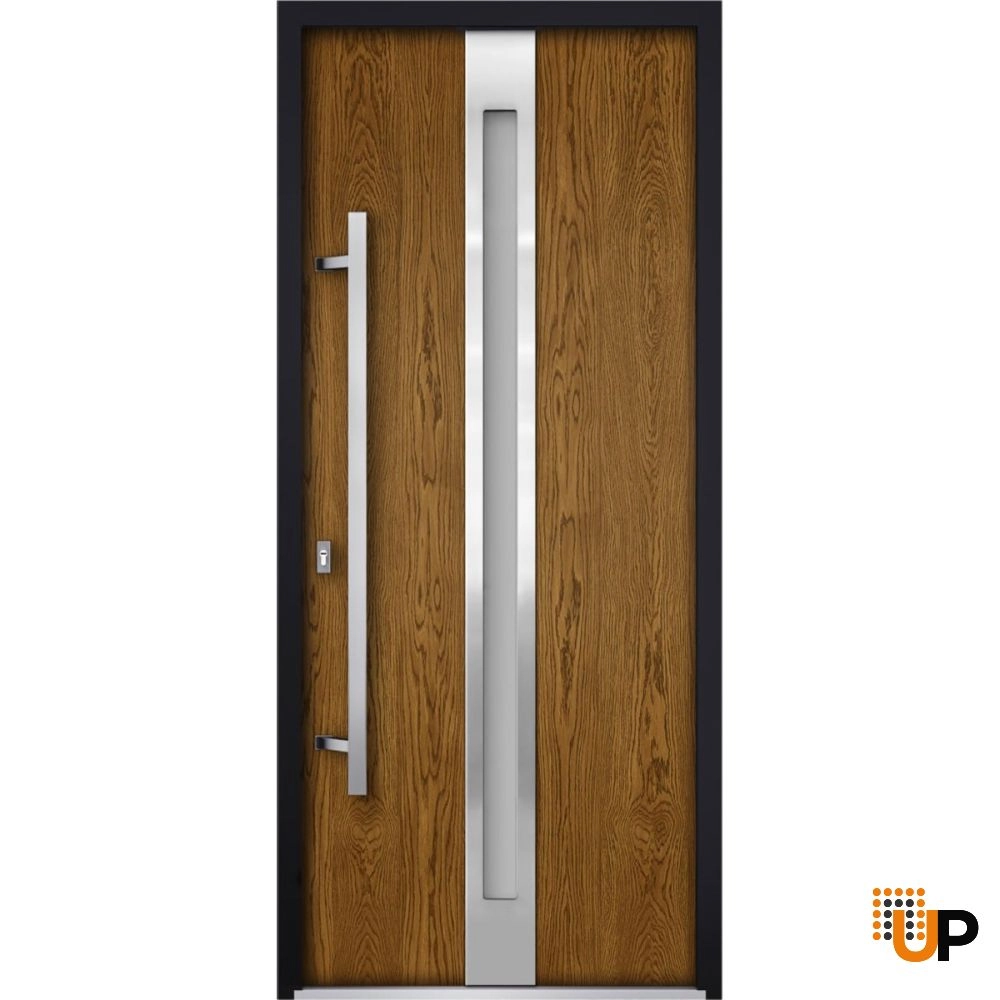 Single swing metal-aluminum modern exterior door with triplex | Deux 1744 Oak | 36 x 80 photo#1