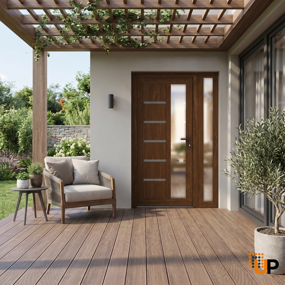 Manux 8088 vinyl (upvc) door 48x80 (36+12x80) brown upvc Photo #3