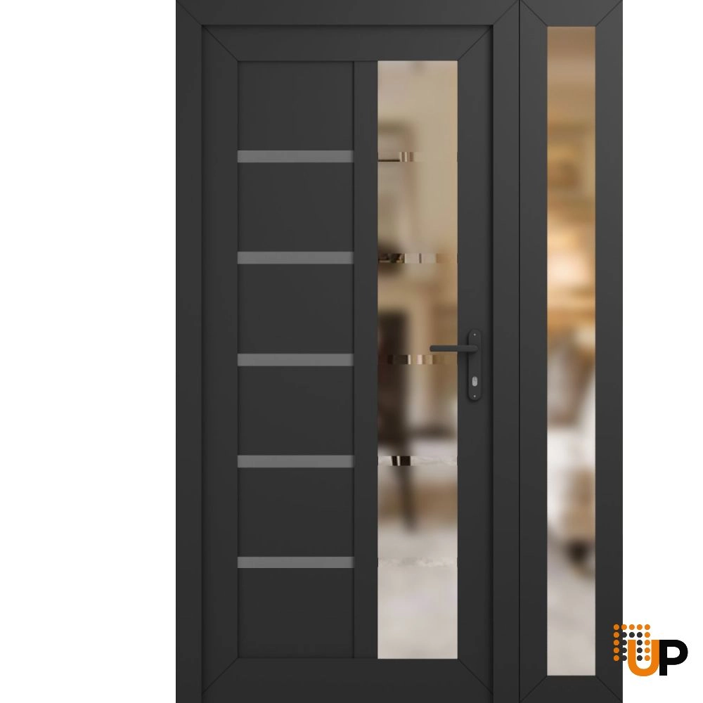 Manux 8088 vinyl (upvc) door 48x80 (36+12x80) grey upvc Photo #1