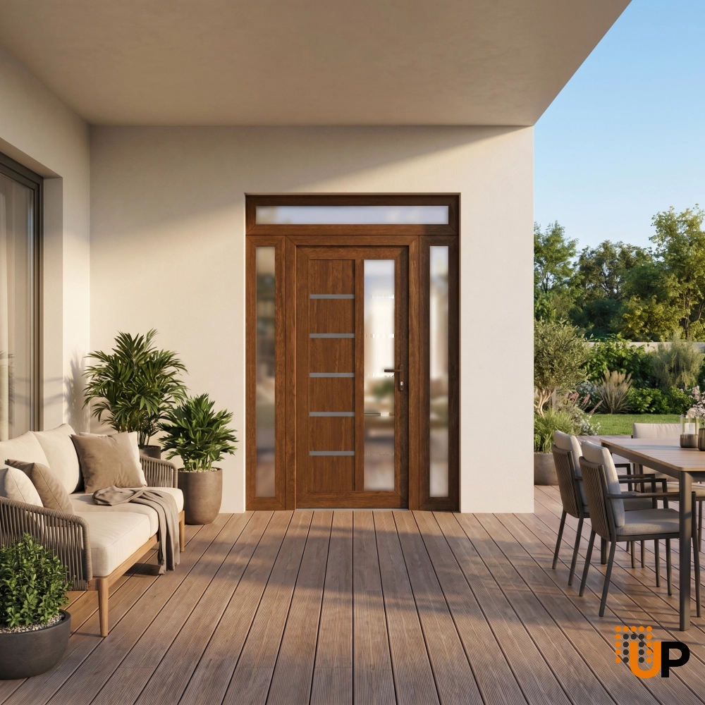 Manux 8088 vinyl (upvc) door 64x94 (14+36+14x80+14) brown upvc Photo #3