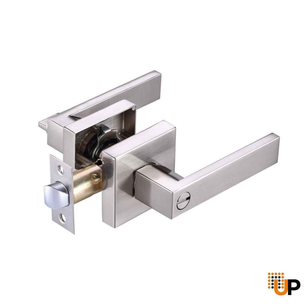 Modern Square Handle-Brushed Nickel Privacy Bathroom Bedroom Lock photo#1