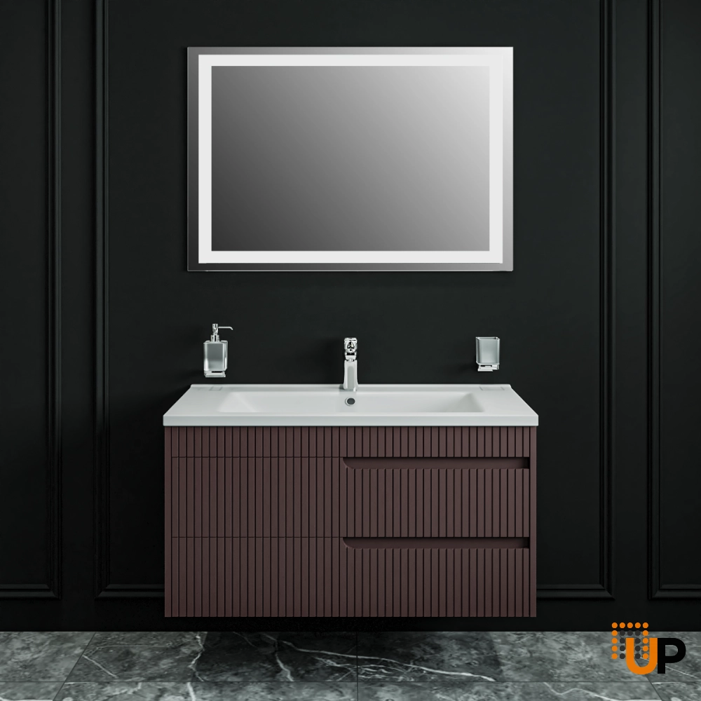 Modern Wall-Mount Bathroom Vanity with Washbasin | Judi Brown Matte Collection | Non-Toxic Fire-Resistant MDF-40" photo#2