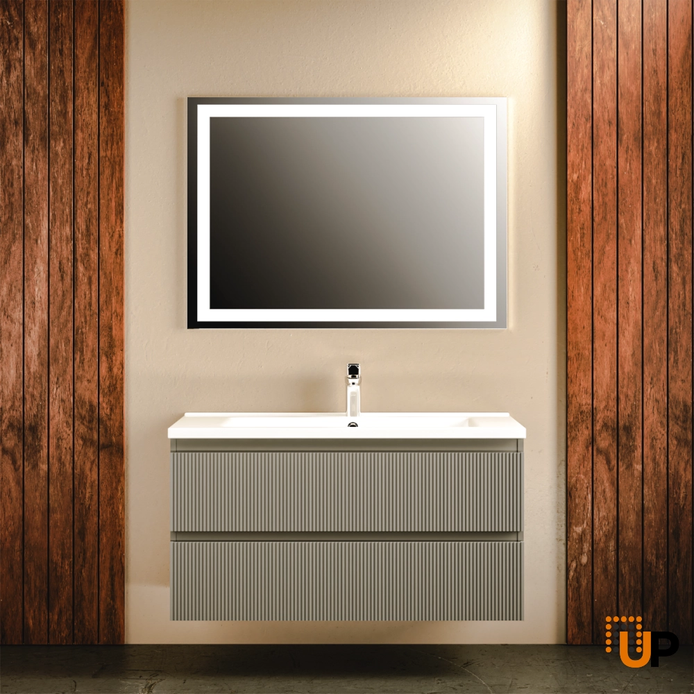 Modern Wall-Mount Bathroom Vanity with Washbasin | Edison Gray Matte Collection | Non-Toxic Fire-Resistant MDF-40" photo#2