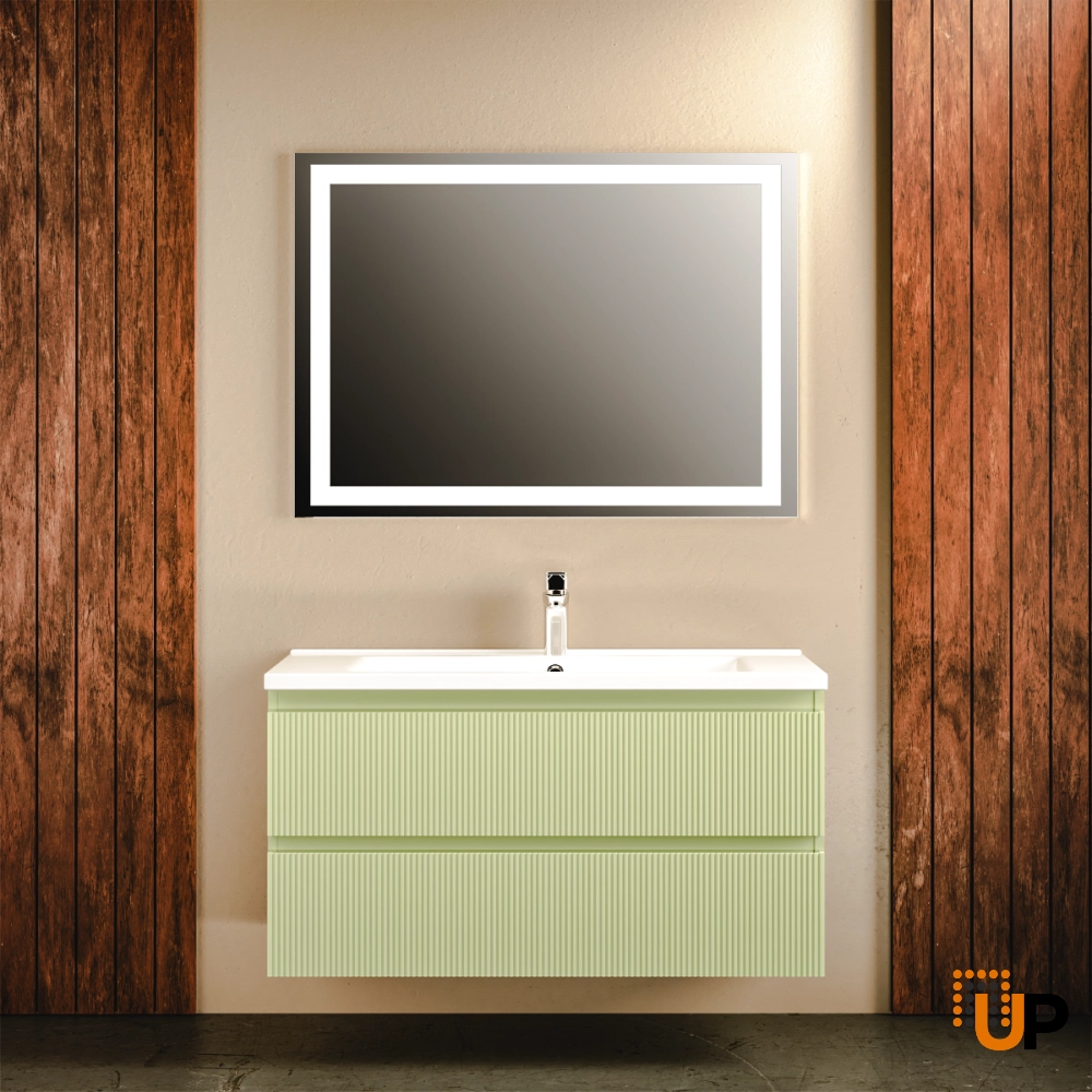 Modern Wall-Mount Bathroom Vanity with Washbasin | Edison Pistachio  Collection | Non-Toxic Fire-Resistant MDF-40" photo#2