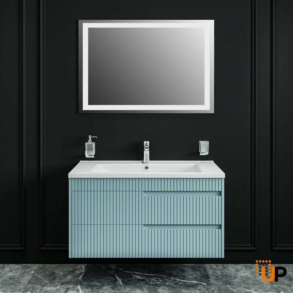 Modern Wall-Mount Bathroom Vanity with Washbasin | Judi Light Green Collection | Non-Toxic Fire-Resistant MDF-40" photo#2