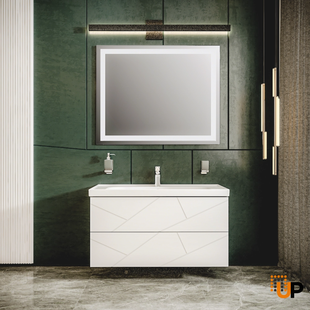 Modern Wall-Mount Bathroom Vanity with Washbasin | Picasso White Matte Collection | Non-Toxic Fire-Resistant MDF-40" photo#2